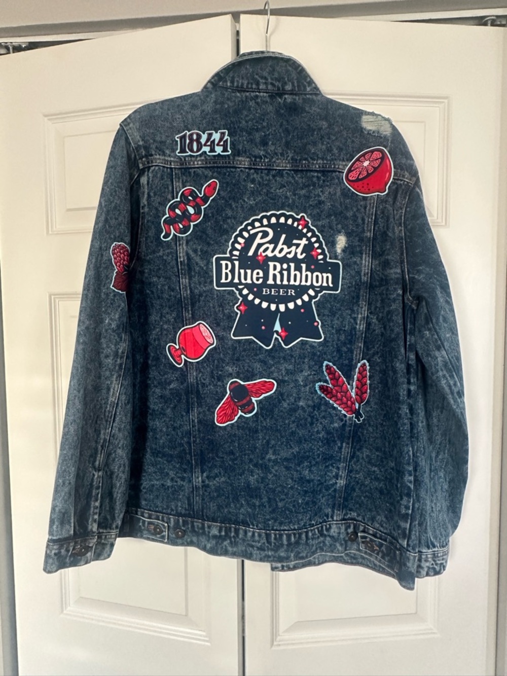 Pabst Blue Ribbon Embroidered Dark Wash Denim Jacket